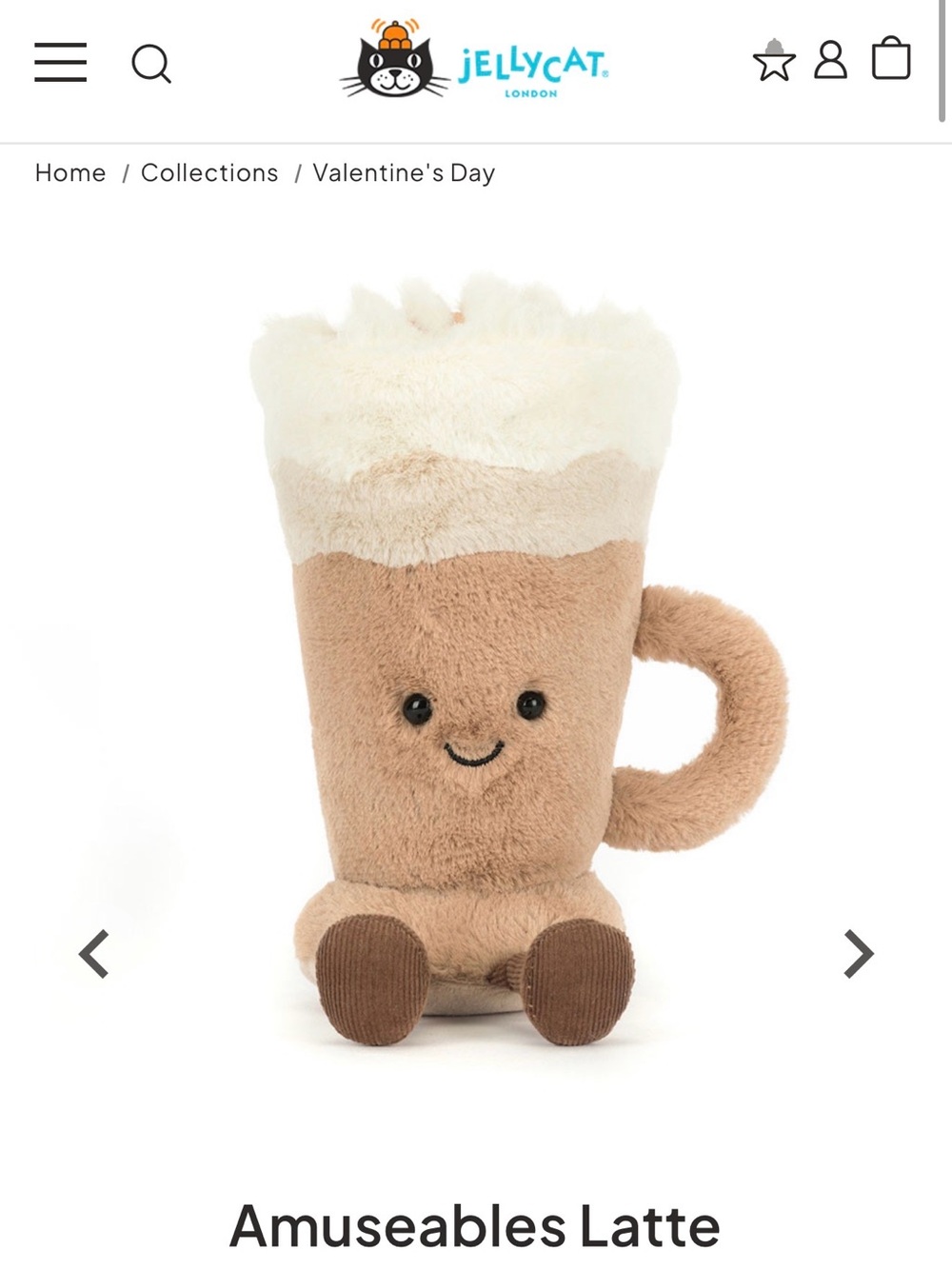 Jellycat Amuseables Latte Plush in Cream and Brown